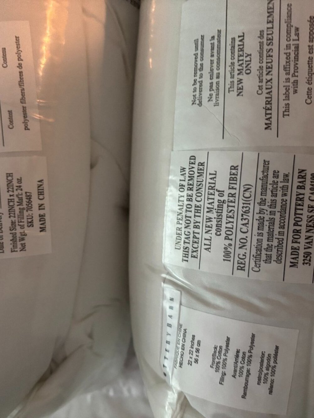 NWT Never opened Pottery Barn Euro Pillow forms